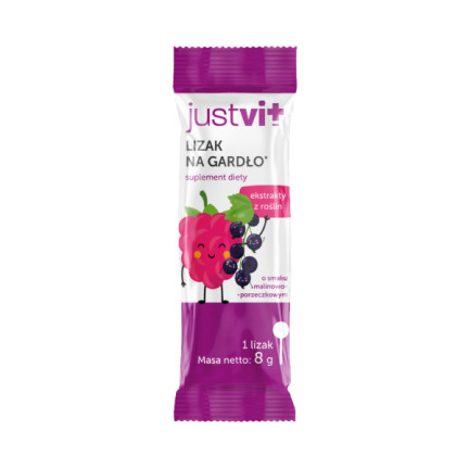 JustVIT Lizak na gardło o smaku malinowo-porzeczkowym, 40 lizaków  - zdjęcie produktu