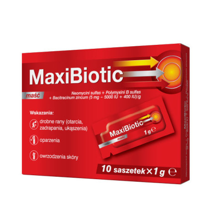 Maxibiotic, maść zawierająca 3 antybiotyki, 10 saszetek x 1 g - zdjęcie produktu