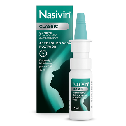 Nasivin Classic 0,5 mg/ml, aerozol do nosa, 10 ml - zdjęcie produktu