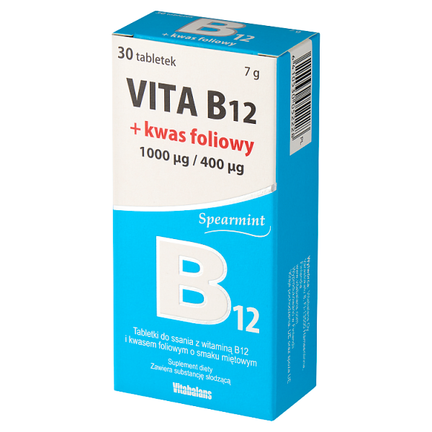 Vita B12 + kwas foliowy, 30 tabletek do ssania - SUPLEMENT DIETY