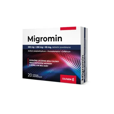Migromin 250 mg + 250 mg + 65 mg, 20 tabletek