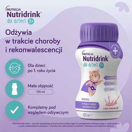 Nutridrink dla dzieci, o smaku truskawkowym, 4 x 125 ml  - ŻYWNOŚĆ SPECJALNEGO PRZEZNACZENIA MEDYCZNEGO