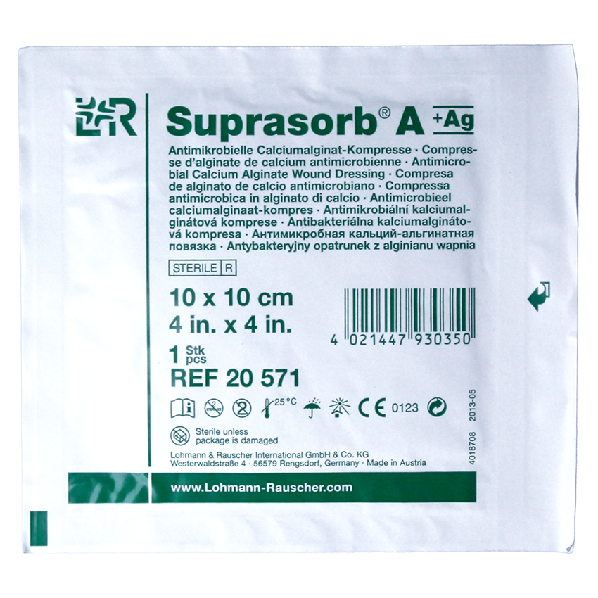 Suprasorb A+Ag, 10 cm x 10 cm, opatrunek z alginianu wapnia