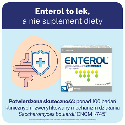 Enterol, 250 mg, 20 kapsułek - Biegunka, Odbudowa flory bakteryjnej