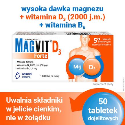 Magvit Forte D3, 50 tabletek dojelitowych - SUPLEMENT DIETY