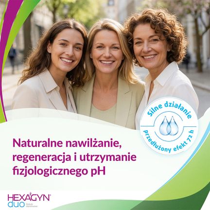 Hexagyn Duo, kwas hialuronowy + kwas mlekowy, 10 globulek dopochwowych - WYRÓB MEDYCZNY