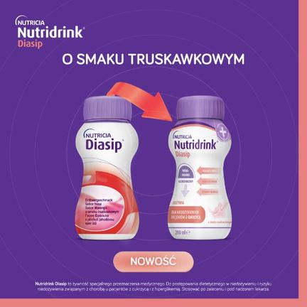 Nutridrink Diasip, smak truskawkowy, 4 x 200 ml - ŻYWNOŚĆ SPECJALNEGO PRZEZNACZENIA MEDYCZNEGO