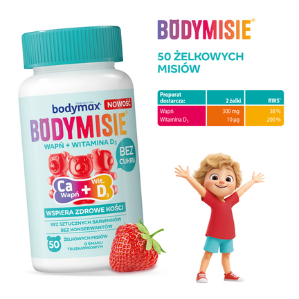 Bodymax, Bodymisie wapń+D3, 50 żelek - Dorosły, Dziecko, Młodzież