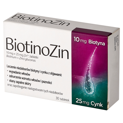 BiotinoZin, 10 mg + 25 mg Zn2+, 30 tabletek - PRODUKT LECZNICZY NIEREFUNDOWANY OTC
