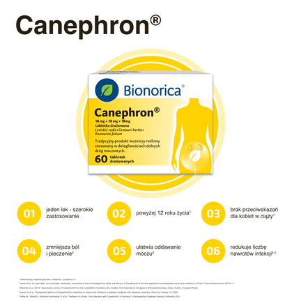 Canephron, 18 mg +18 mg + 18 mg, 60 tabletek drażowanych - Dorosły, Młodzież, Senior
