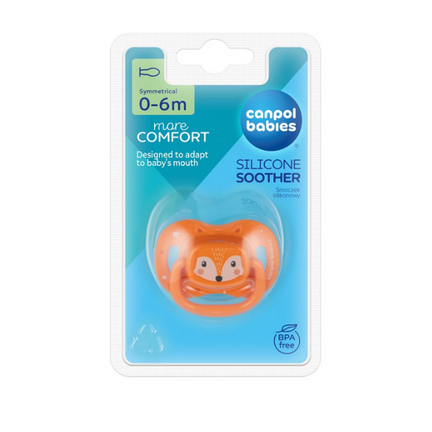 Canpol babies Smoczek silikonowy 0-6m symetryczny Cute Animals pomarańczowy, 1 sztuka  - PRODUKT HIGIENICZNY