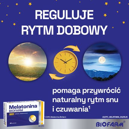 Melatonina Biofarm 5 mg, 60 tabletek - BIOFARM