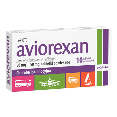 Aviorexan 50 mg + 50 mg, 10 tabletek powlekanych, choroba lokomocyjna