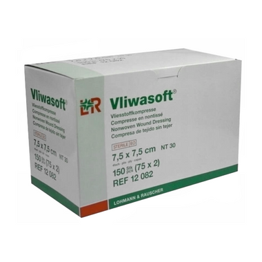 Vliwasoft 4W, 7,5 cm x 7,5 cm, kompres z wu0142u00f3kniny, 150 sztuk