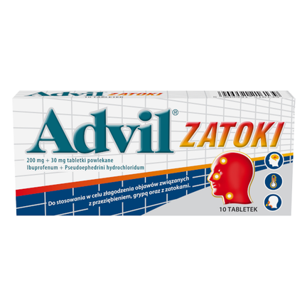 Advil Zatoki, 200 mg + 30 mg, 10 tabletek powlekanych - zdjęcie produktu