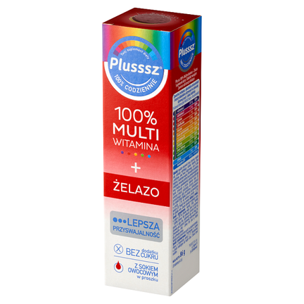 Plusssz 100% Multiwitamina + Żelazo, 20 tabletek musujących - 5901785306941