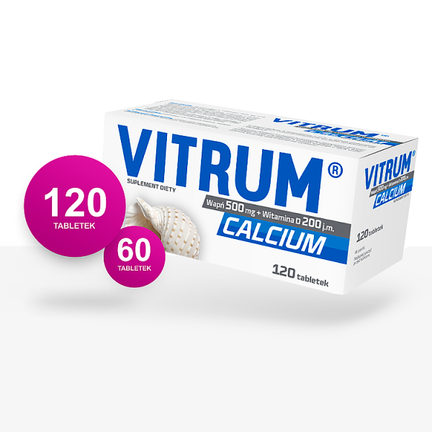 Vitrum Calcium, wapń 500 mg + Witamina D 200 j.m., 120 tabletek - UNIPHARM