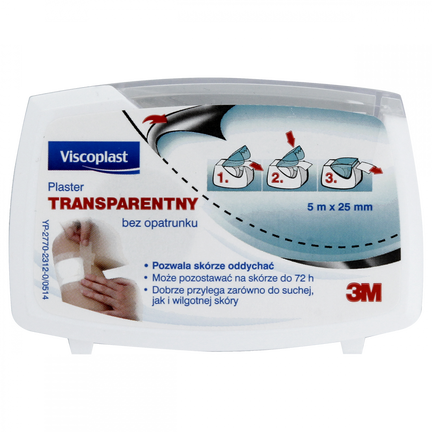 Plaster transparentny, bez opatrunku, 5 m x 25 mm - PRODUKT HIGIENICZNY