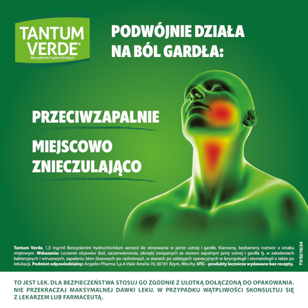 Tantum Verde 1,5 mg/ml, aerozol do stosowania w jamie ustnej i gardle, 30 ml - PRODUKT LECZNICZY NIEREFUNDOWANY OTC