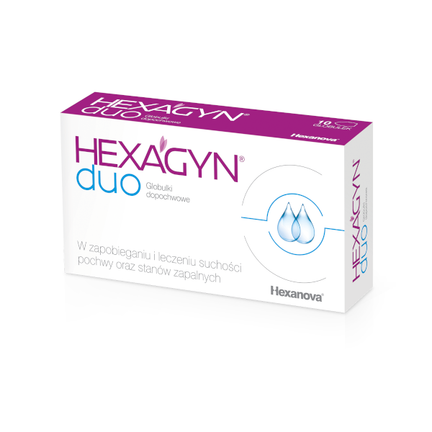 Hexagyn Duo, kwas hialuronowy + kwas mlekowy, 10 globulek dopochwowych - zdjęcie produktu