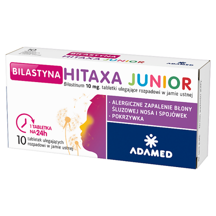 Bilastyna Hitaxa Junior, 10 mg, 10 tabletek ulegających rozpadowi w jamie ustnej - PRODUKT LECZNICZY NIEREFUNDOWANY OTC
