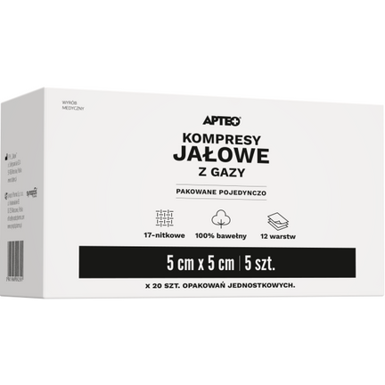 Apteo kompresy jałowe z gazy, 5 cm x 5 cm, 5 sztuk x 20 opakowań - zdjęcie produktu