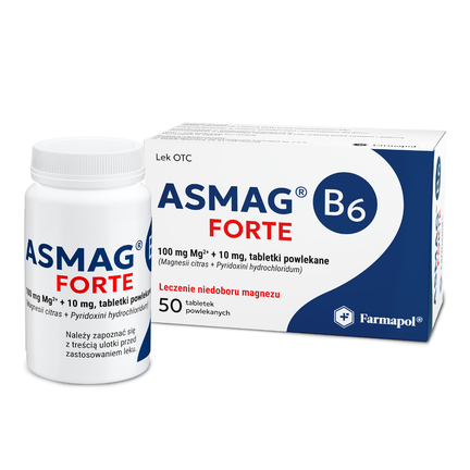 Asmag B6 Forte, 100 mg + 10 mg, 50 tabletek powlekanych - zdjęcie produktu