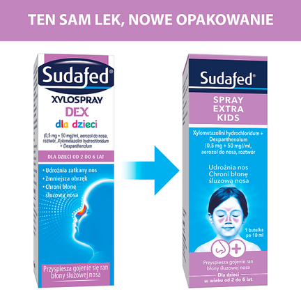 Sudafed Spray Extra Kids, (0,5 mg + 50 mg)/ml, aerozol do nosa, roztwór, 10 ml - 3574661911298