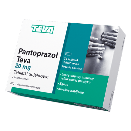 Pantoprazol Teva 20 mg, 14 tabletek dojelitowych - PRODUKT LECZNICZY NIEREFUNDOWANY OTC