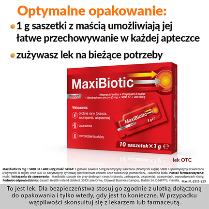 Maxibiotic, maść zawierająca 3 antybiotyki, 10 saszetek x 1 g - Dorosły