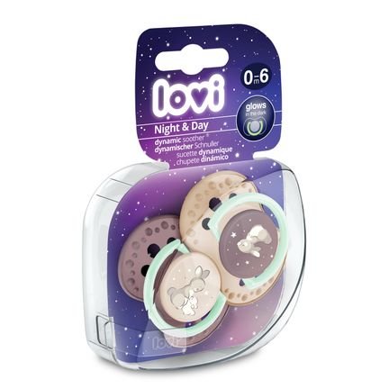 LOVI, smoczek silikonowy dynamiczny 0-6m, Night&Day Girl 22/913, 2 sztuki - zdjęcie produktu