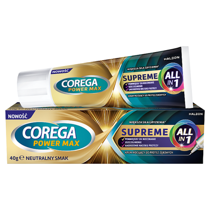Corega Power Max Supreme All-in-1, krem mocujący do protez zębowych, 40 g - zdjęcie produktu