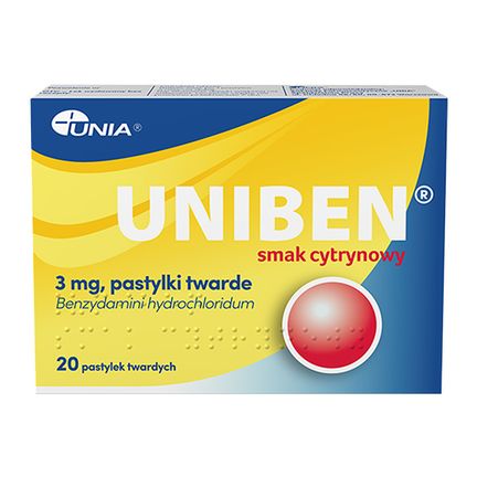 Uniben 3 mg, smak cytrynowy, 20 pastylek twardych - zdjęcie produktu