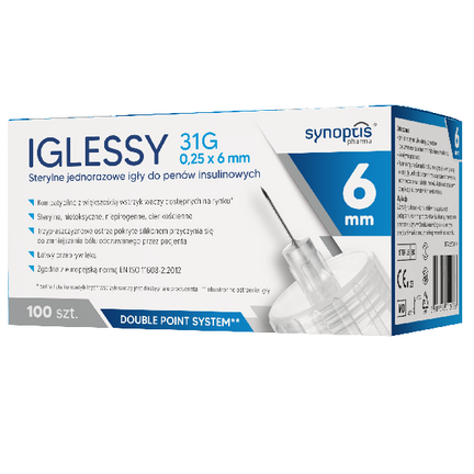 Igła Iglessy, sterylne igły do penów insulinowych, 31G, 6 mm, 100 sztuk - zdjęcie produktu