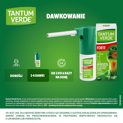 Tantum Verde Forte 3 mg/ml, aerozol do stosowania w jamie ustnej i gardle, 15 ml - ANGELINI