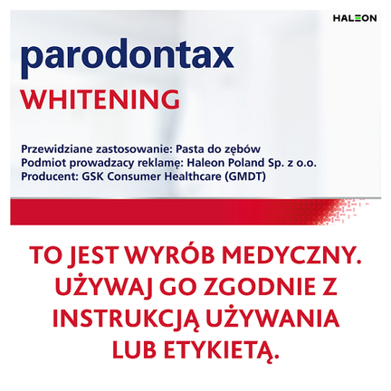 Pasta Paradontax Whitening, 75 ml - Czyszczące, Ochronne, Odświeżające, Regenerujące, Wybielające