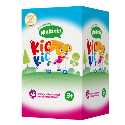 Multinki Kic Kic, 55 lizaków witaminowych o smaku malinowym - SUPLEMENT DIETY