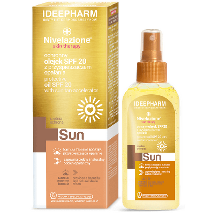 IDEEPHARM Nivelazione, ochronny olejek SPF 20 z przyspieszaczem opalania, 150 ml — Składniki i ocena
