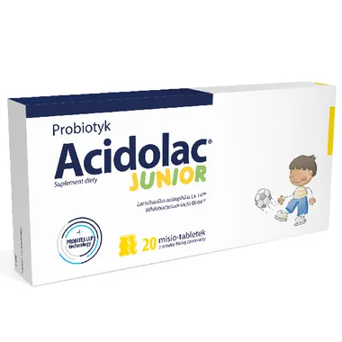 Acidolac Junior, 20 misio-tabletek o smaku białej czekolady