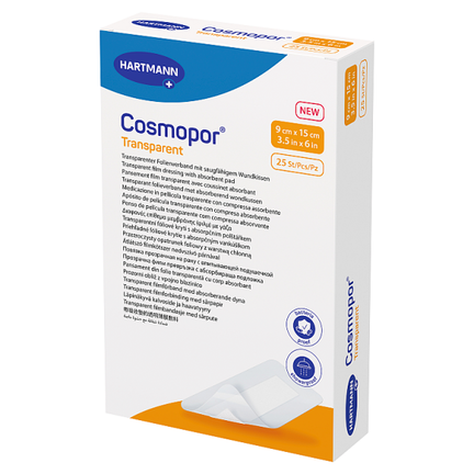 Cosmopor Transparent, przezroczysty opatrunek foliowy z warstwą chłonną, sterylny, 9 x 15 cm, 25 sztuk - WYRÓB MEDYCZNY