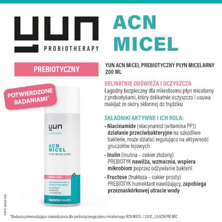 Yun Acn Micel Płyn micelarny prebiotyczny, 200 ml - Dorosły, Młodzież