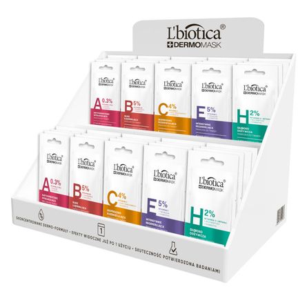 L’biotica Dermomask, maski, ekspozytor, 5 x 10 szt. - zdjęcie produktu