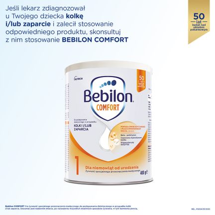 Bebilon Comfort 1, żywność specjalnego przeznaczenia medycznego dla niemowląt od urodzenia, 400 g - PREPARAT DO POCZĄTKOWEGO ŻYWIENIA NIEMOWLĄT