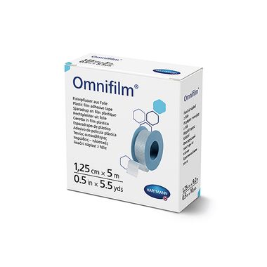 Omnifilm, przylepiec z porowatej transparentnej folii, 1,25 cm x 5 m, 1 rolka