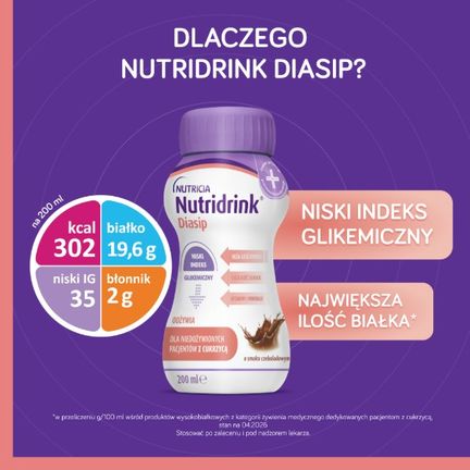 Nutridrink Diasip, smak czekoladowy, 4 x 200 ml - PREPARAT ODŹYWCZY