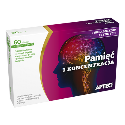 Pamięć i koncentracja APTEO, 60 tabletek, produkt z krótką datą ważności - zdjęcie produktu