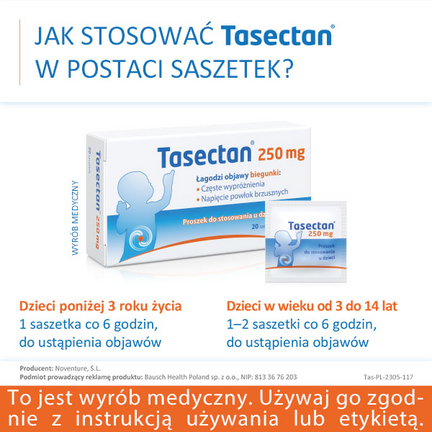 Tasectan dla dzieci 250 mg, 20 saszetek - opakowanie produktu