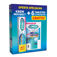 Corega Super Mocny Delikatnie Miętowy XL + tabletki czyszczące, zestaw, 70 g + 6 sztuk