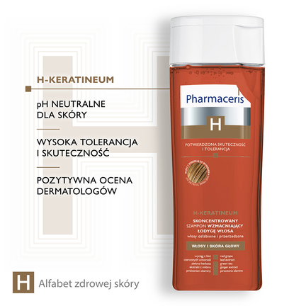 Pharmaceris H Keratineum, skoncentrowany szampon wzmacniający łodygę włosa do włosów osłabionych i przerzedzonych, 250 ml - KOSMETYK