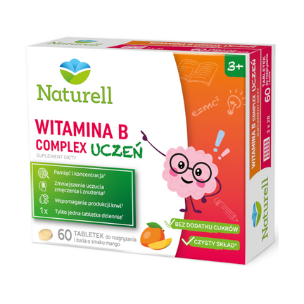 Naturell B Complex Uczeń, smak mango, 60 tabletek - zdjęcie produktu